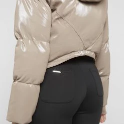 Woman Coats High Shine Puffer Jacket - Beige OUTERWEAR