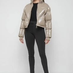 Woman Coats High Shine Puffer Jacket - Beige OUTERWEAR