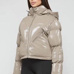 Woman Coats High Shine Puffer Jacket - Beige OUTERWEAR