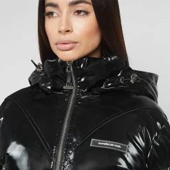 Woman Coats High Shine Puffer Jacket - Black OUTERWEAR