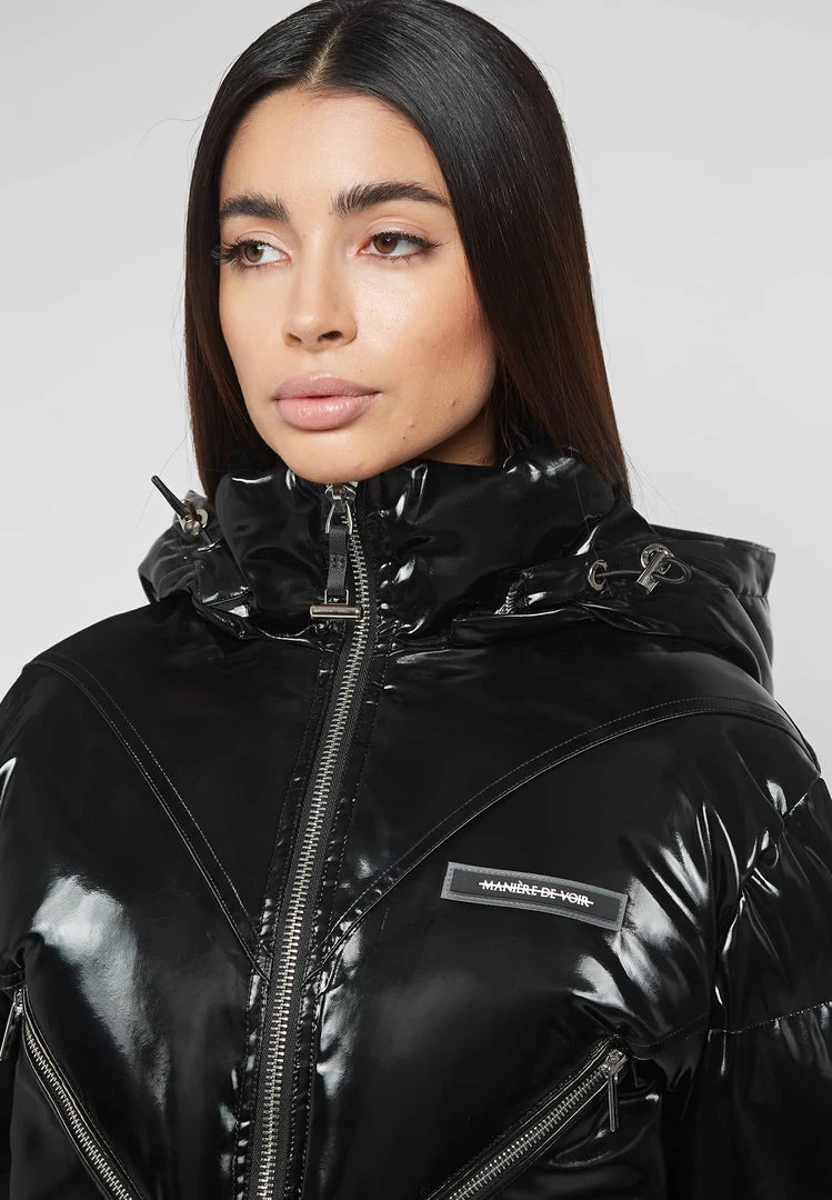 Woman Coats High Shine Puffer Jacket - Black OUTERWEAR