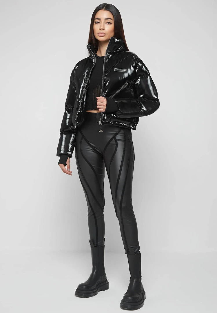 Woman Coats High Shine Puffer Jacket - Black OUTERWEAR