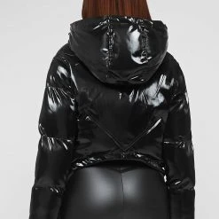 Woman Coats High Shine Puffer Jacket - Black OUTERWEAR