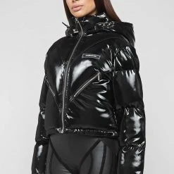 Woman Coats High Shine Puffer Jacket - Black OUTERWEAR