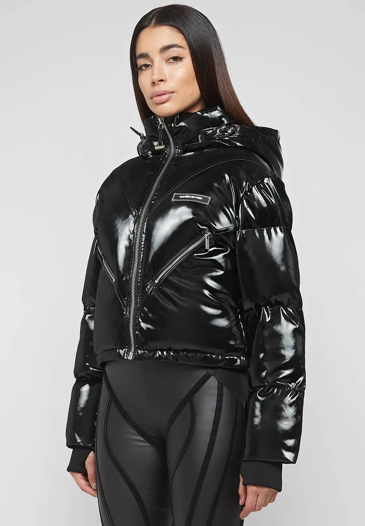 Woman Coats High Shine Puffer Jacket - Black OUTERWEAR