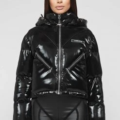 Woman Coats High Shine Puffer Jacket - Black OUTERWEAR