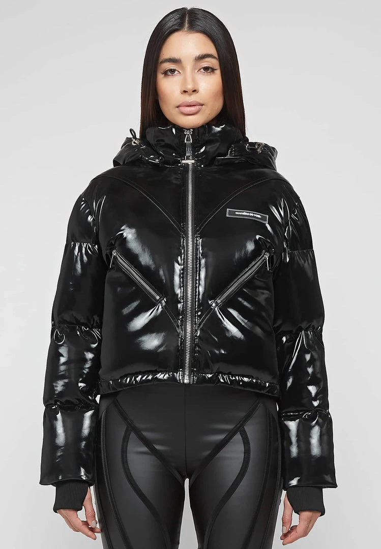 Woman Coats High Shine Puffer Jacket - Black OUTERWEAR