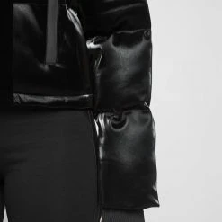 Woman Coats High Shine Velvet Panel Puffer Jacket - Black OUTERWEAR