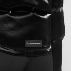 Woman Coats High Shine Velvet Panel Puffer Jacket - Black OUTERWEAR