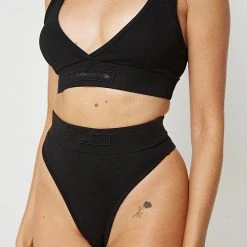 Woman Lingerie High Waist Thong - Black