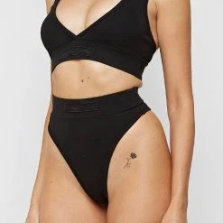 Woman Lingerie High Waist Thong - Black