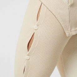 Woman Leggings High Waisted Ribbed Cut Out Leggings - Beige