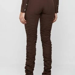 Woman Leggings High Waisted Ruched Leggings - Chocolate Brown