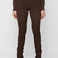 Woman Leggings High Waisted Ruched Leggings - Chocolate Brown