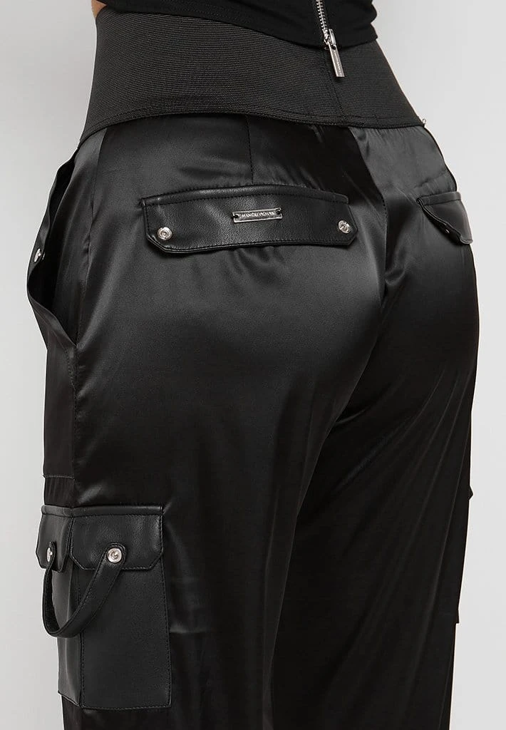 Woman Trousers High Waisted Satin Cargo Trousers - Black CARGO PANTS & JOGGERS