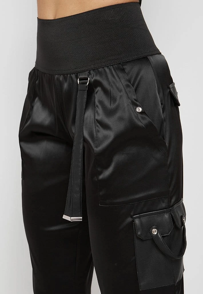 Woman Trousers High Waisted Satin Cargo Trousers - Black CARGO PANTS & JOGGERS