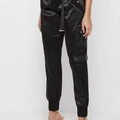Woman Trousers High Waisted Satin Cargo Trousers - Black CARGO PANTS & JOGGERS
