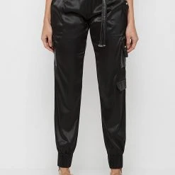 Woman Trousers High Waisted Satin Cargo Trousers - Black CARGO PANTS & JOGGERS