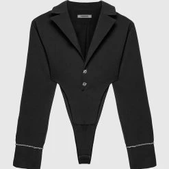 Woman Tops High Leg Blazer Bodysuit - Black BODYSUITS