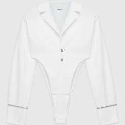 Woman Tops High Leg Blazer Bodysuit - White BODYSUITS