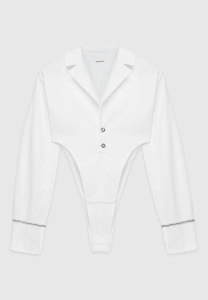 Woman Tops High Leg Blazer Bodysuit - White BODYSUITS