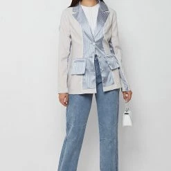 Woman Jackets Inside Out Blazer - Stone/Light Blue