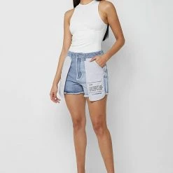 Woman Shorts Inside Out Denim Shorts - Mid Blue
