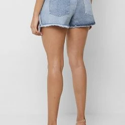 Woman Shorts Inside Out Denim Shorts - Mid Blue
