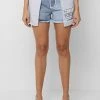 Woman Shorts Inside Out Denim Shorts - Mid Blue