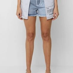 Woman Shorts Inside Out Denim Shorts - Mid Blue