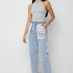 Woman Denim Inside Out Mom Jeans - Mid Blue