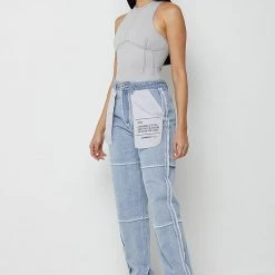 Woman Denim Inside Out Mom Jeans - Mid Blue