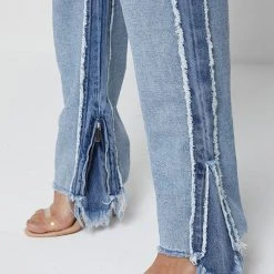 Woman Denim Distressed Mom Jeans - Mid Blue