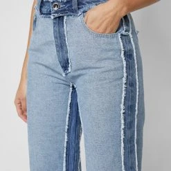 Woman Denim Distressed Mom Jeans - Mid Blue