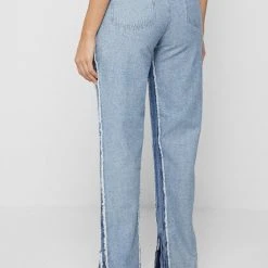 Woman Denim Distressed Mom Jeans - Mid Blue