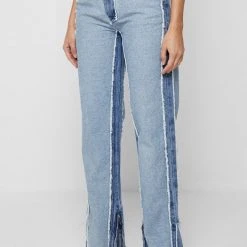 Woman Denim Distressed Mom Jeans - Mid Blue