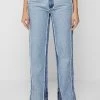 Woman Denim Distressed Mom Jeans - Mid Blue