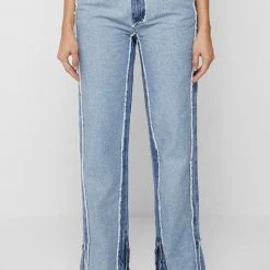 Woman Denim Distressed Mom Jeans - Mid Blue