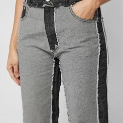 Woman Denim Distressed Mom Jeans - Washed Black