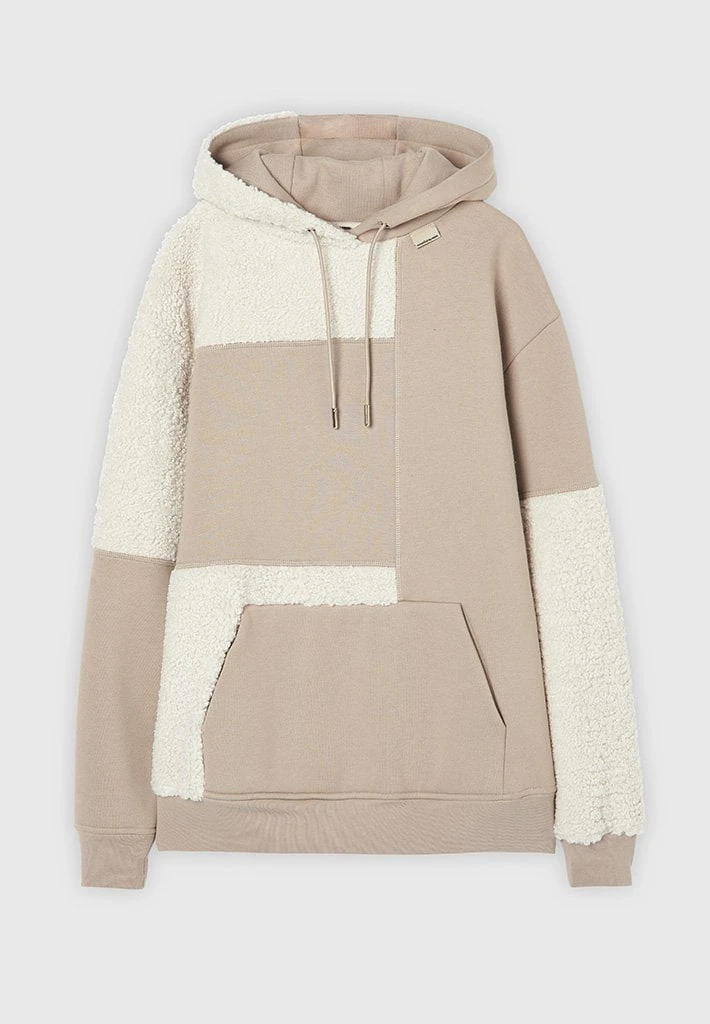 Woman Tracksuits Jersey & Borg Patchwork Hoodie - Beige/White