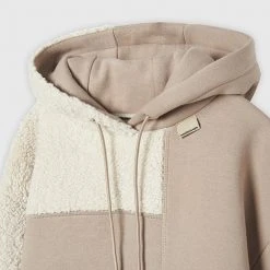 Woman Tracksuits Jersey & Borg Patchwork Hoodie - Beige/White