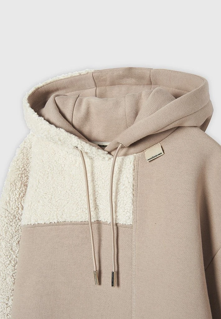 Woman Tracksuits Jersey & Borg Patchwork Hoodie - Beige/White
