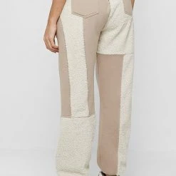 Woman Tracksuits Jersey & Borg Patchwork Joggers - Beige/White