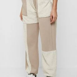 Woman Tracksuits Jersey & Borg Patchwork Joggers - Beige/White