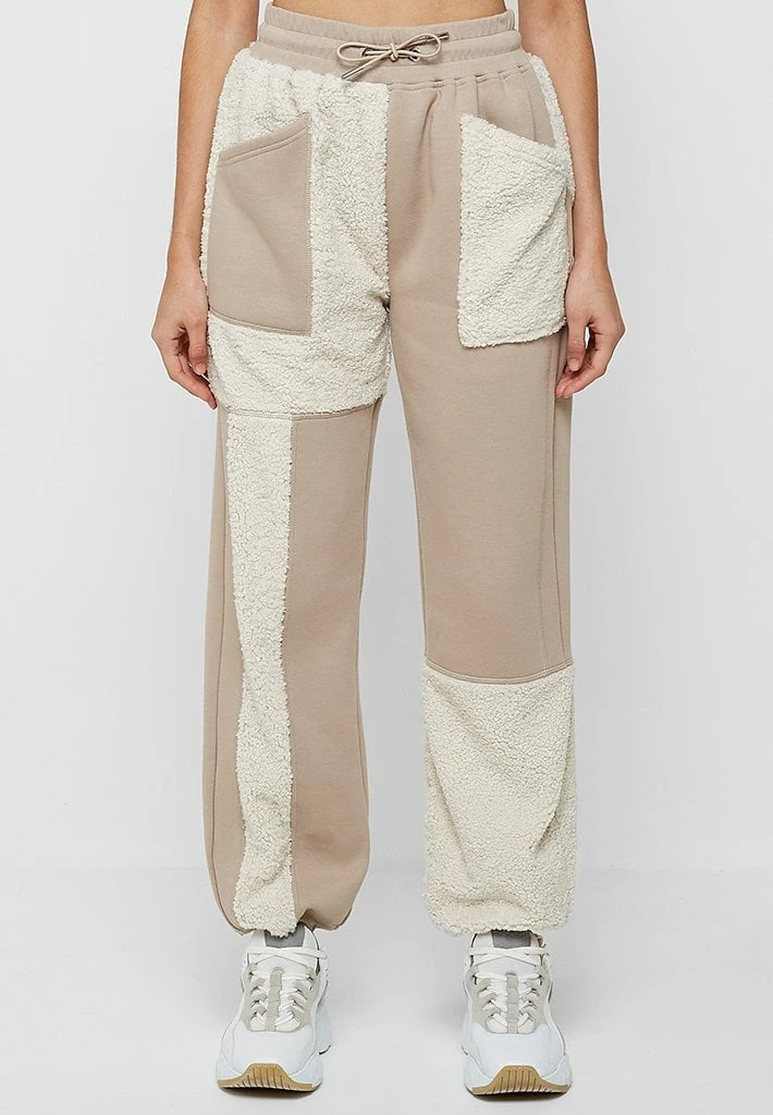 Woman Tracksuits Jersey & Borg Patchwork Joggers - Beige/White