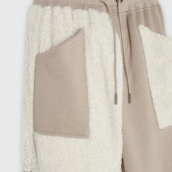 Woman Tracksuits Jersey & Borg Patchwork Joggers - Beige/White