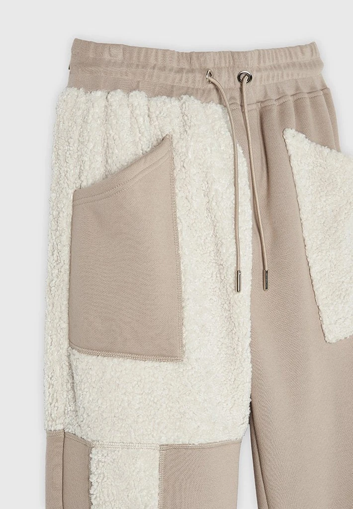 Woman Tracksuits Jersey & Borg Patchwork Joggers - Beige/White