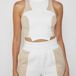 Woman Tops TOPS & T SHIRTS Jersey & Suede Crop Top - Beige/White