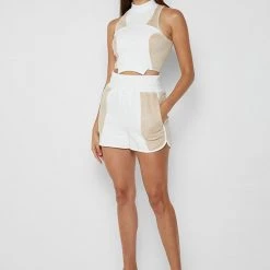 Woman Shorts Jersey & Suede Shorts - Beige/White