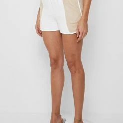 Woman Shorts Jersey & Suede Shorts - Beige/White